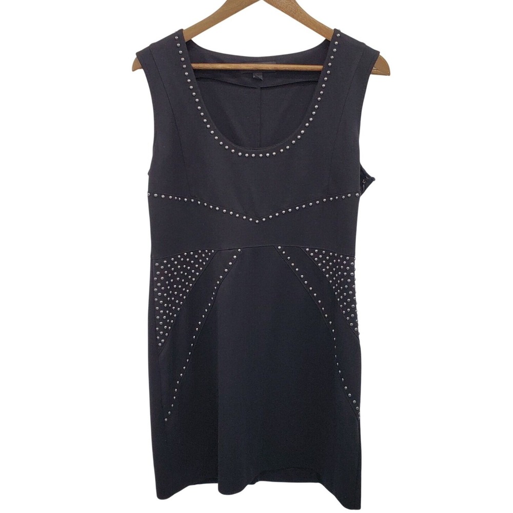 Rock & Republic Womens Black Sleeveless Studded Sheath Dress Size L Scoop Neck